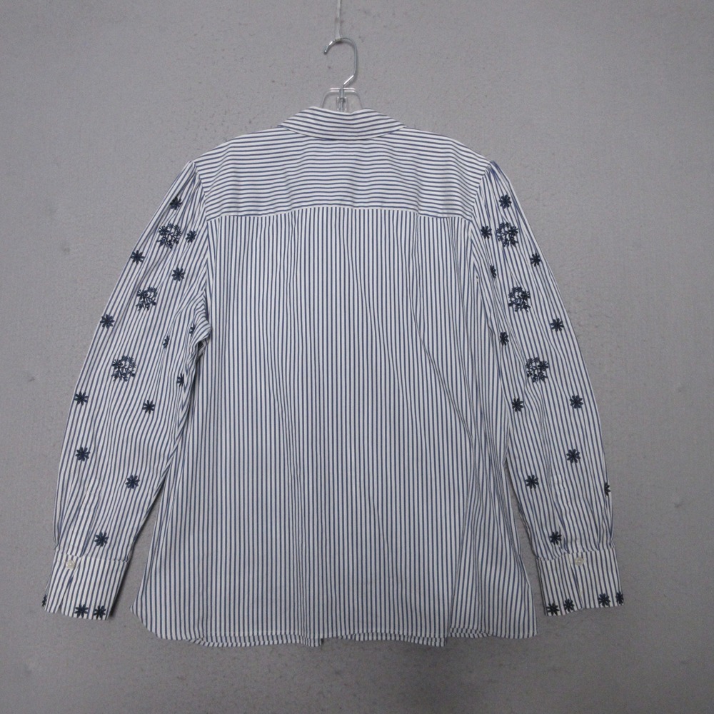 Chicos Top 16 Blue White Stripe Floral Embroidered Nautical Boho Cottage Core - Picture 2 of 9